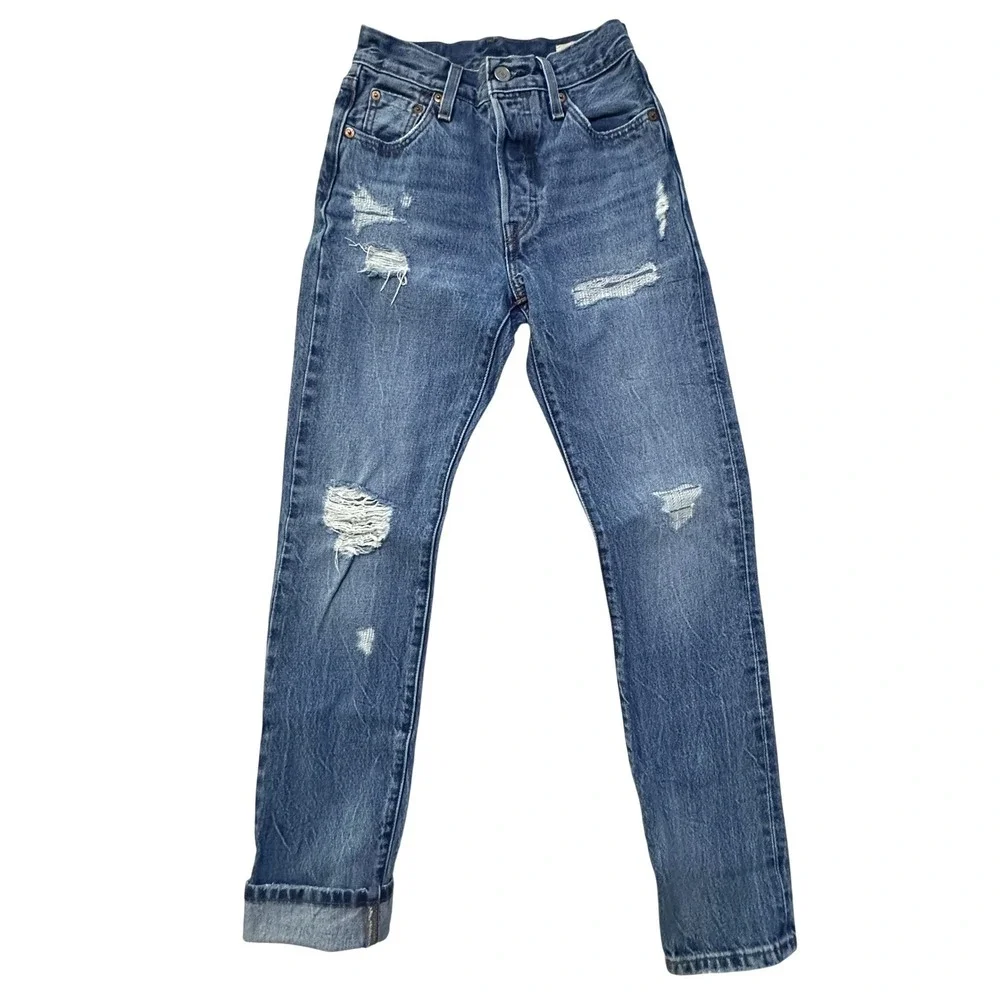 Levi's 501 150th Anniversary Selvedge Jeans Womens 23 x 32 Distressed Button Fly
